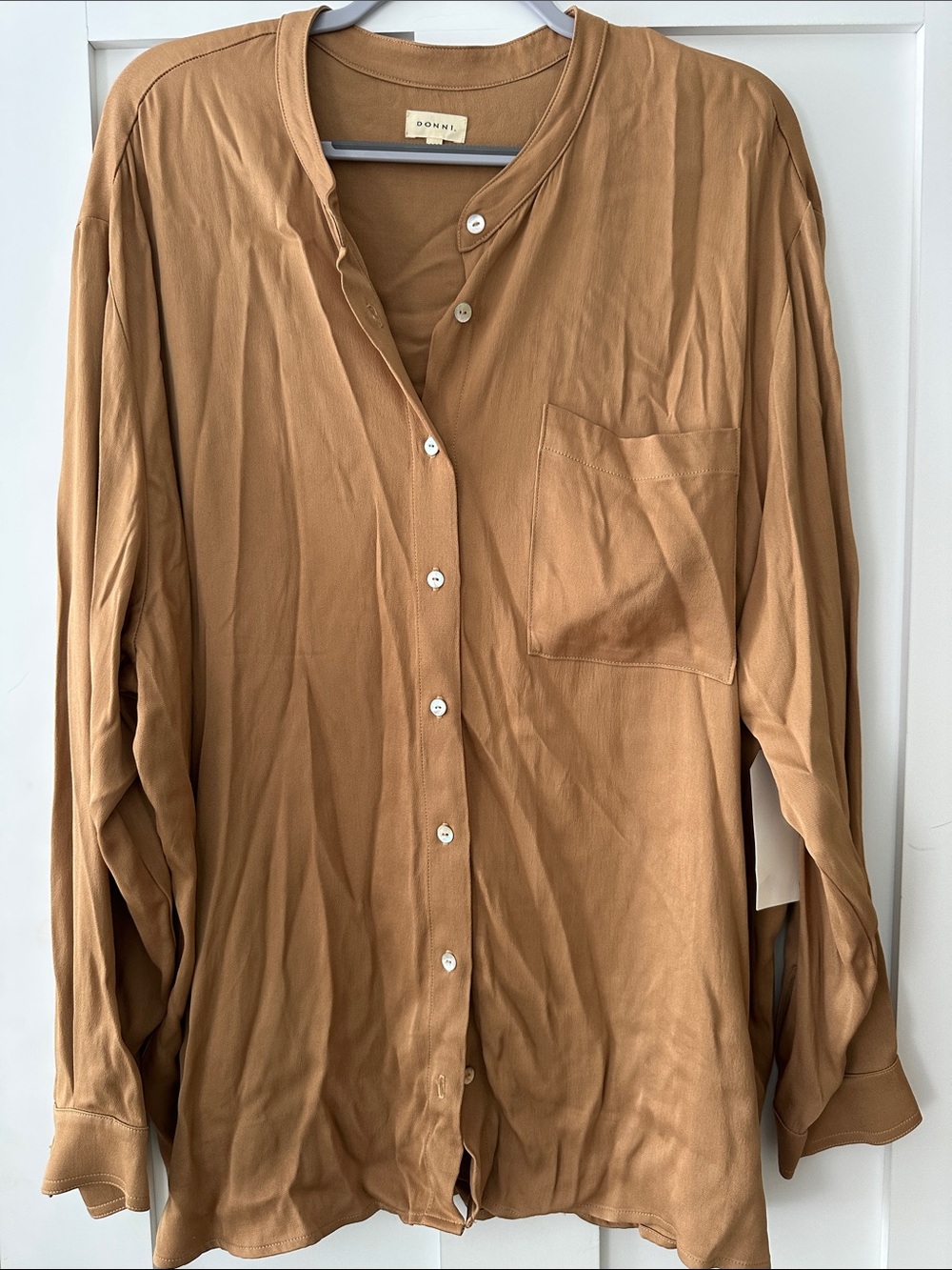 DONNI. Camel Tan Band-Collar Button-Down Shirt 08